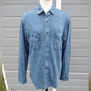 Faherty Shirt Mens L Blue Indigo Double Pocket Organic Cotton Button Up